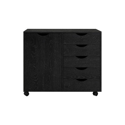5-Drawer Office File Cabinet with Wheels and 2 Shelves, Under Desk Locking Wood Storage Organizer on Casters for Home Office, Mobile Filing Unit for Documents & Supplies
