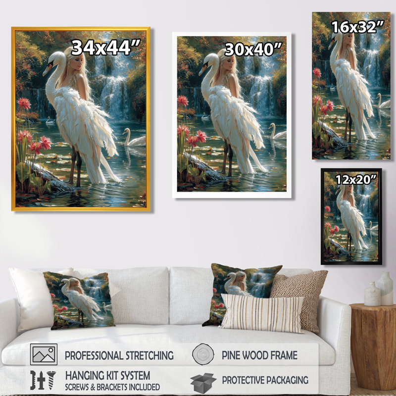 Le mystérieux mystère du cygne blanc, Toile encadrée flottée blanche, H 44 po x l 34 po x P 1,5 po