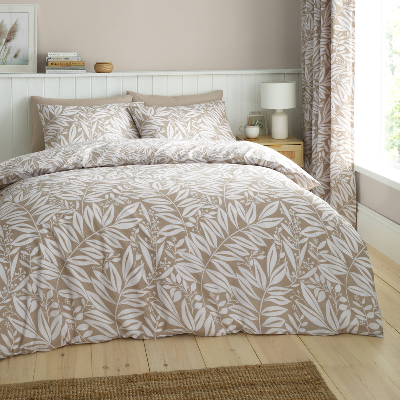 Sorrel Leaf Reversible Duvet Cover Set, Beige, King Duvet Cover Set + 2 Pillowcases