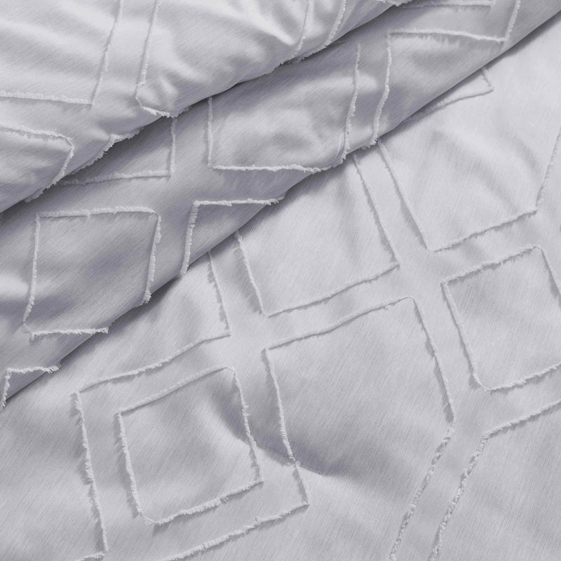 Clipped Tufted Embroidery All Season Comforter Set, King Comforter +2 King Pillowcases, Purple