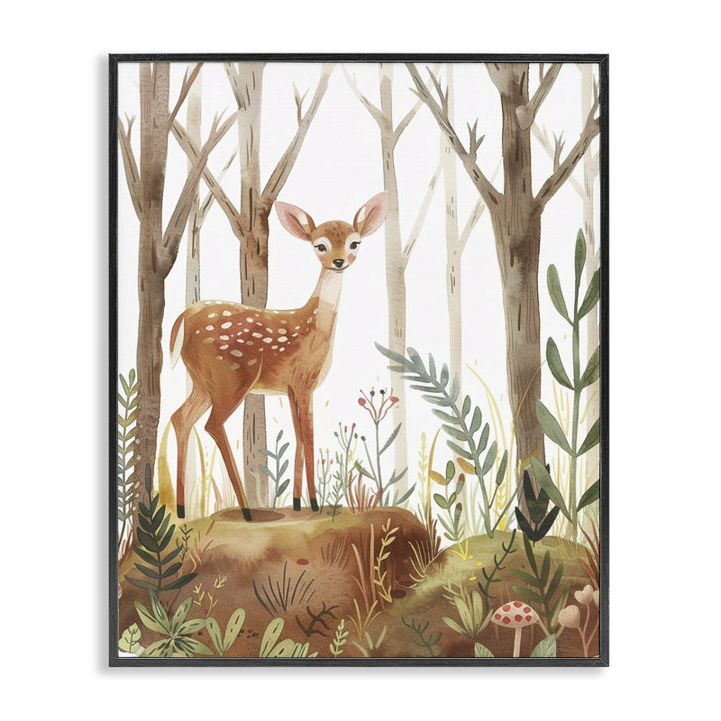  «Soft Woodland Deer», estampe numérique par LSR Design Studio, H 14 po x l 11 po, Giclée encadrée noir minuit
