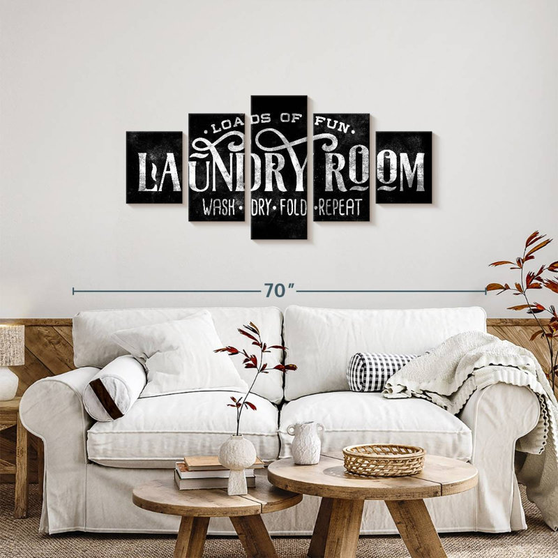 5 pièces de linge inspirantes et typographiques, H 24 po x l 55 po x P 1,25 po