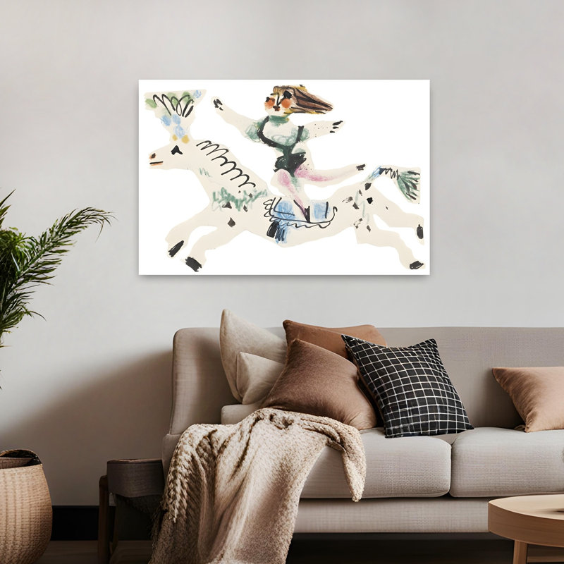 Whimsical Horse Ride Playful Whimsical Contemporary Horse Wall Art Print by Mathieu - Wrapped Canvas Print
