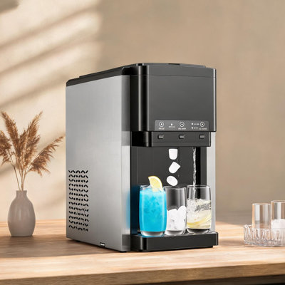 Machine à glaçons et distributeur d'eau de comptoir quotidien 35 LBS - Unité portative 3-en-1 avec balle et glace pilée, eau froide, acier inoxydable noir élégant pour la cuisine ou la maison
