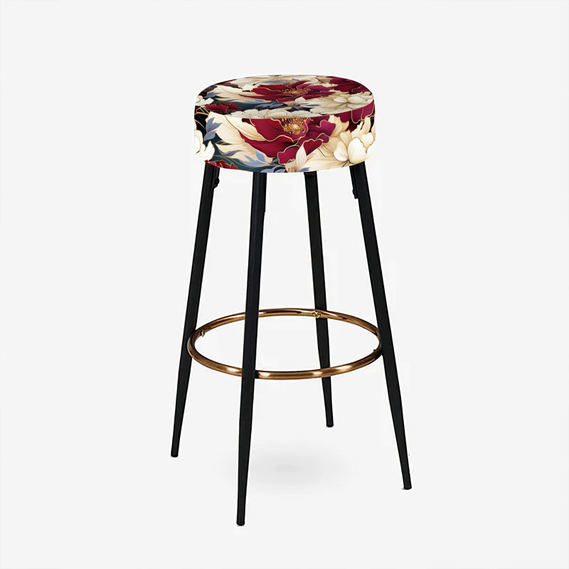 Ensemble de 2 tabourets de bar riches en coquelicots beige et rouge
