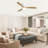 52"Smart Flush Mount 3-Blade Solid Wood Ceiling Fan With Light and Remote/App/Voice Control（White&Beige）-1293491627
