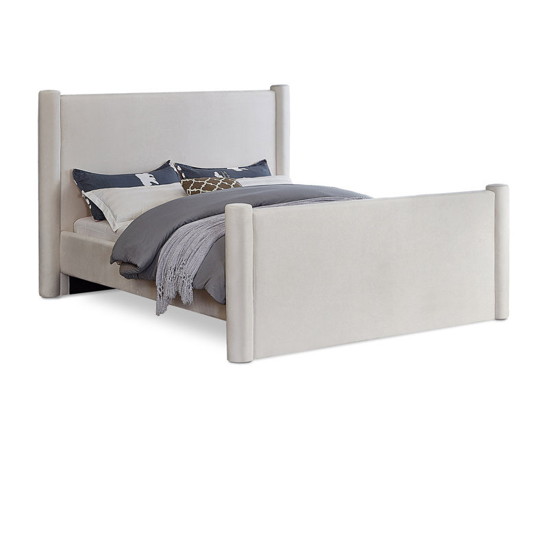 Elias Upholstered Platform Bed, Queen, Cream Velvet