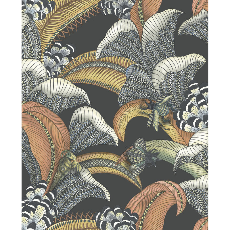 Ardmore-Jabula Hoopoe Leaves 33' L x 20.5" W Wallpaper Roll, Terracotta/Ice Blue/Charcoal