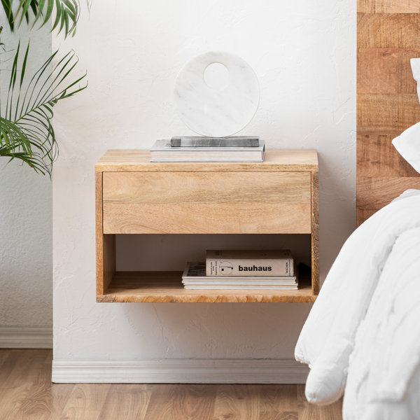 Arvester Modern Floating Bedroom Nightstand with Storage Drawer and Open Shelf Cubby Wade Logan Color: Light Oak