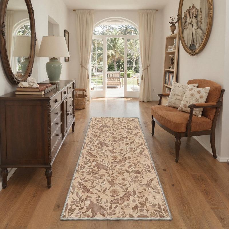 Tapis de salon botanique rétro avec motif de renard et de cottagecore, Tapis de couloir 84 po x 24 po