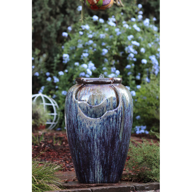 27.5 inch Tall Outdoor Water Fountain - Self-Contained Ceramic Waterfall for Outdoor Garden, Patio, and Yard Decor (Red Copper on Violet) (18.0" D x 27.5" H)