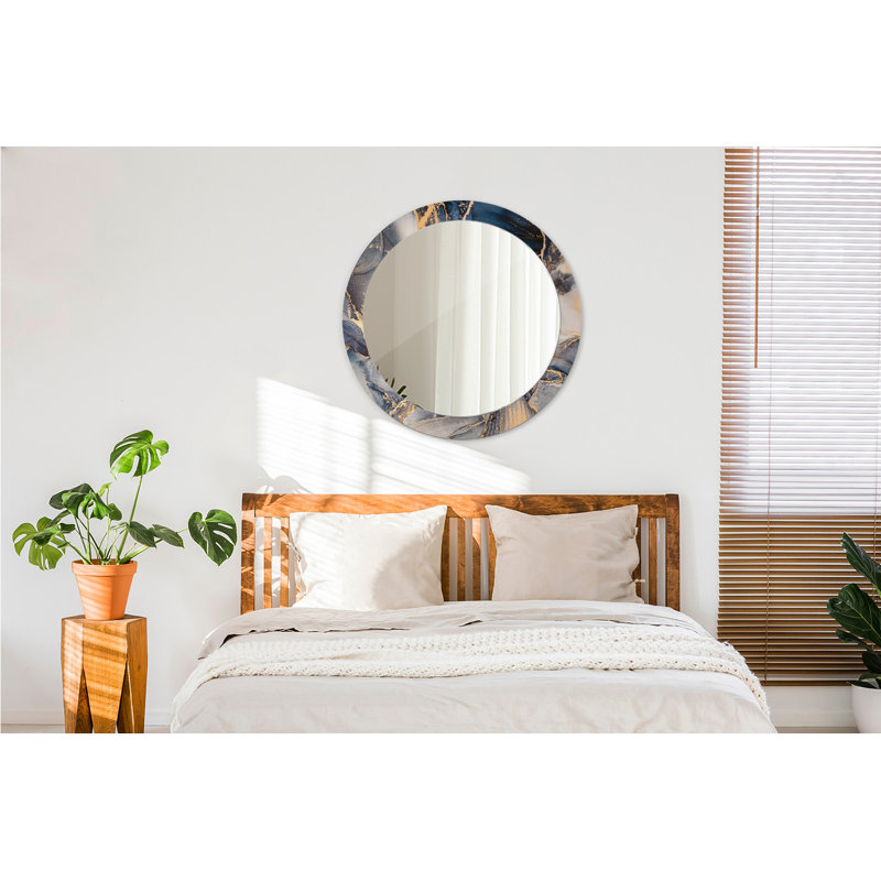 Huldar Glass Flat Wall Mirror, Navy/Grey/Gold