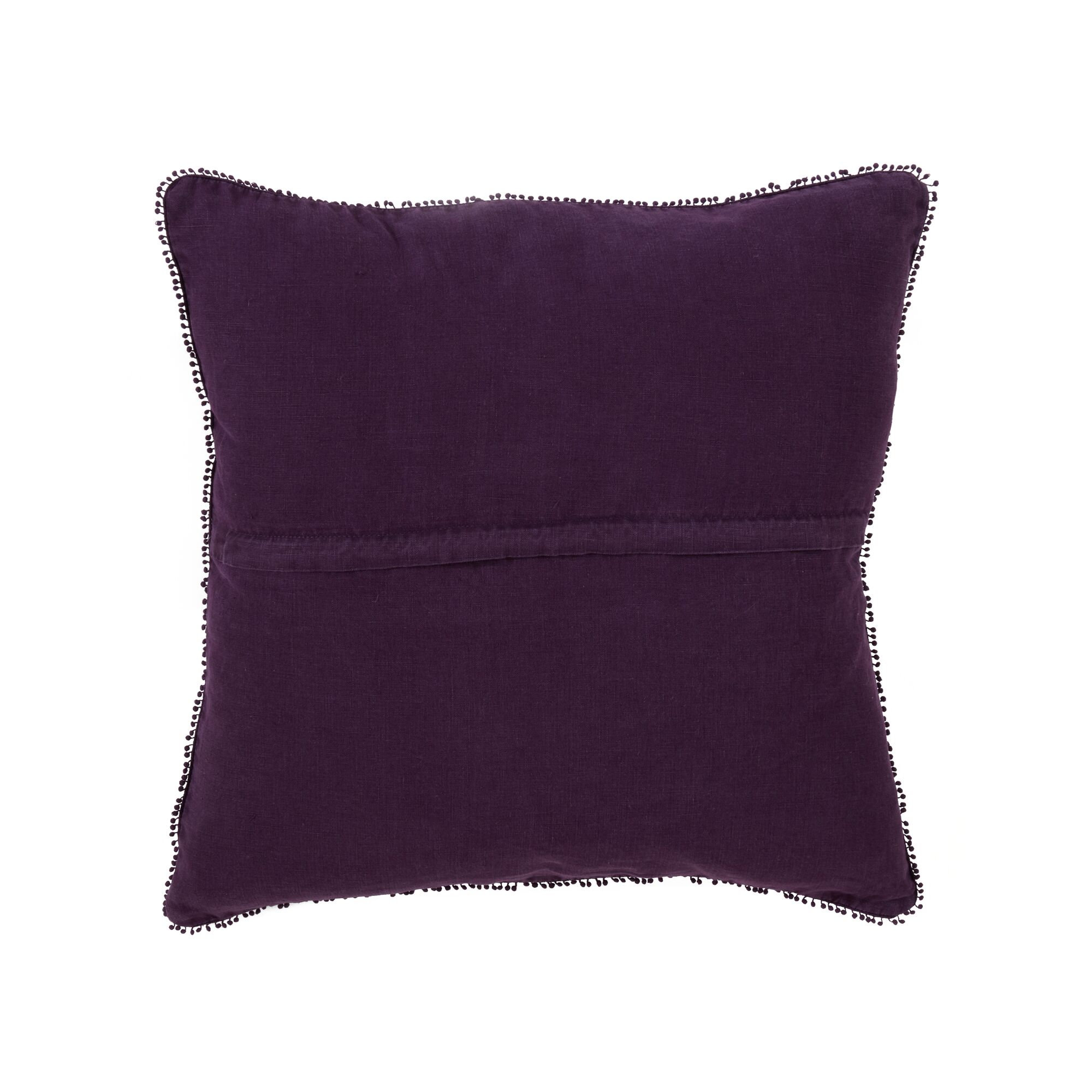 Garter Pom-poms Linen Throw Pillow, Purple
