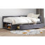 Lit plateforme simple tapissier en forme de L avec rangement et tiroirs-362239158
