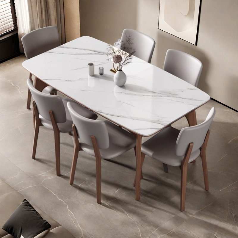 Modern Small Apartment Table And Chairs 6 - Person Four Leg Dining Set, 29.5"H x 62.9"L x 35.4"W