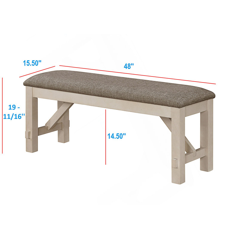 Ensemble de salle à manger extensible de style maison de campagne avec finition bicolore, chaises rembourrées, banc et rallonges autoportantes pour des sièges flexibles