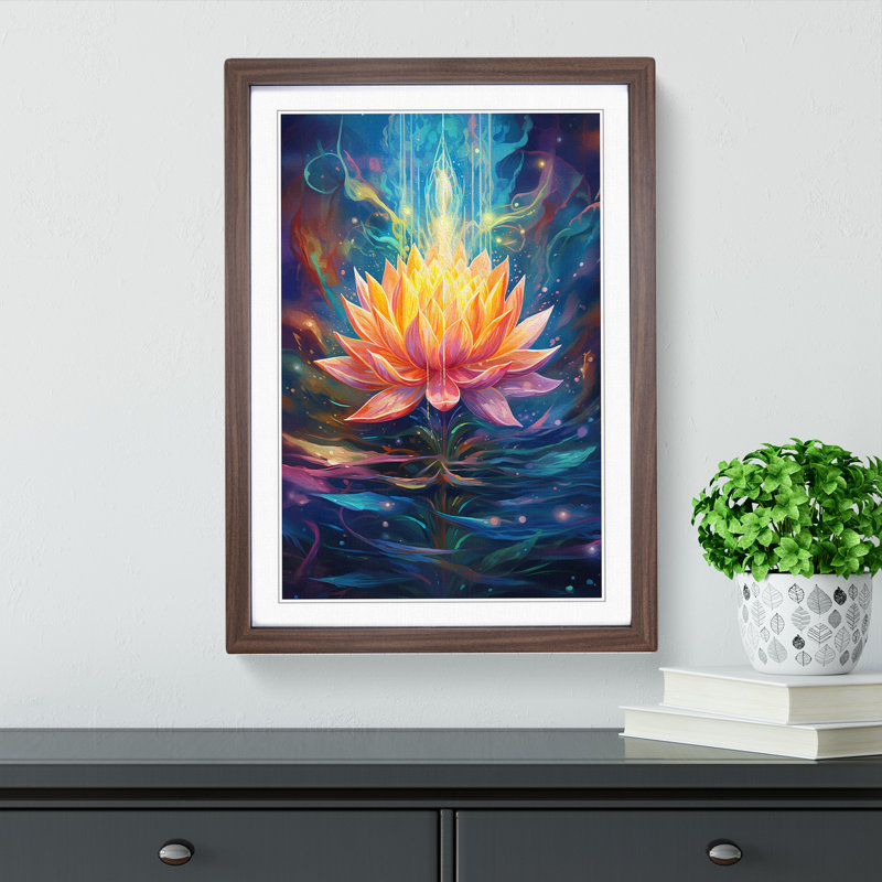 XYZ-FRM-V1223-4334 Lotus Flower Futurism No.2 1 Piece Single Picture Frame Wall Art, 34cm H x 25cm W x 2cm D, Walnut