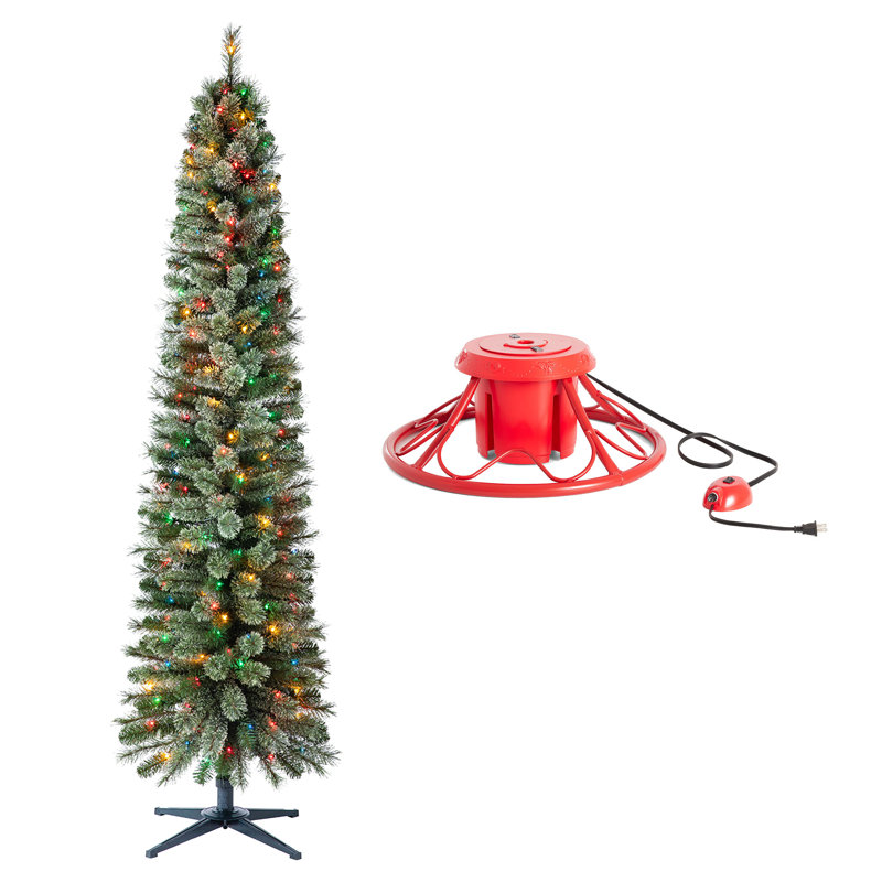 The Holiday AisleÂ® Rotating Tree Stand Base w/Stanley Skinny Pencil Christmas Tree, 5'