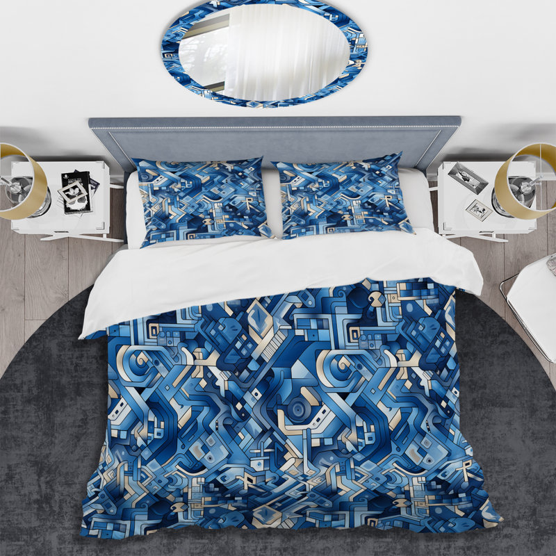 Ensemble de housse de couette Boho Cobalt Tessellations Geometric, Housse de couette pour grand lit et 2 taies décor