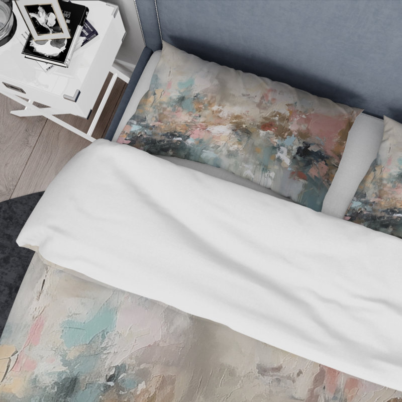 Ensemble d'édredon moderne 4 pièces - Peinture abstraite à coups de pinceau I avec taies décoratives et coussins décoratifs