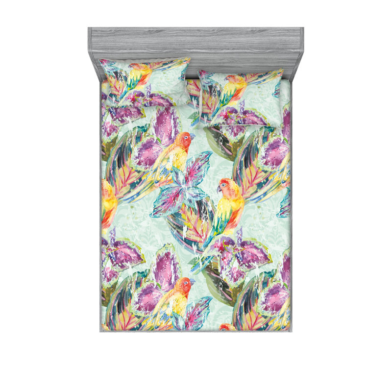 Drap-housse et taies décoratives 3 pièces Ambesonne, Vert menthe, multicolore / floral