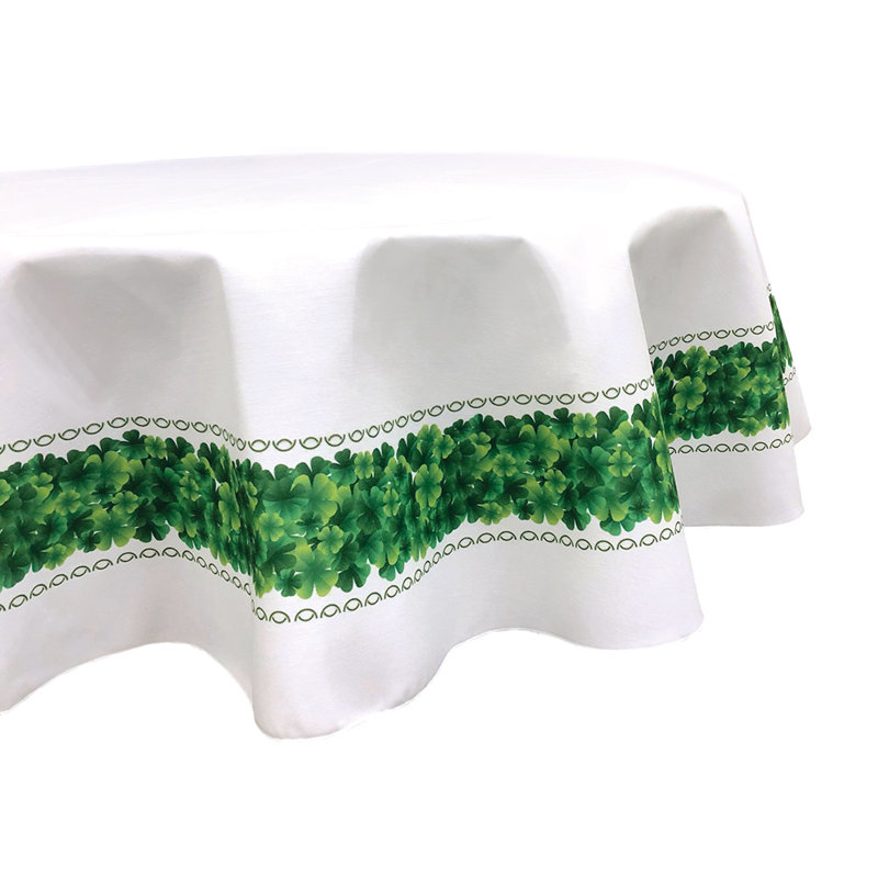 Stygg Floral Round St. Patrick's Day Tablecloth, 90" L x 90" W, St. Patrick Day Clover Arches Garland