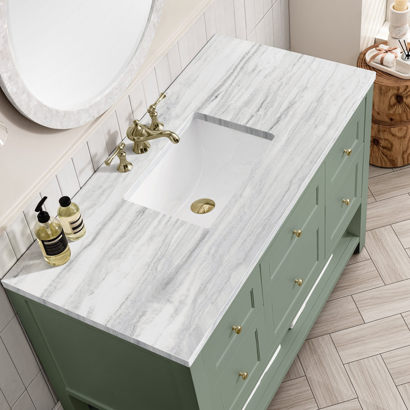 Breckenridge 48'' W Single Vanity, Carrara White, 8" Widespread, Smokey Celadon