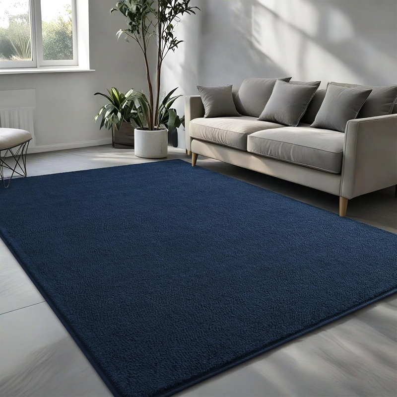 Solid Colour Shag Area Rug, Rectangle 122 x 183 cm, Dark Blue