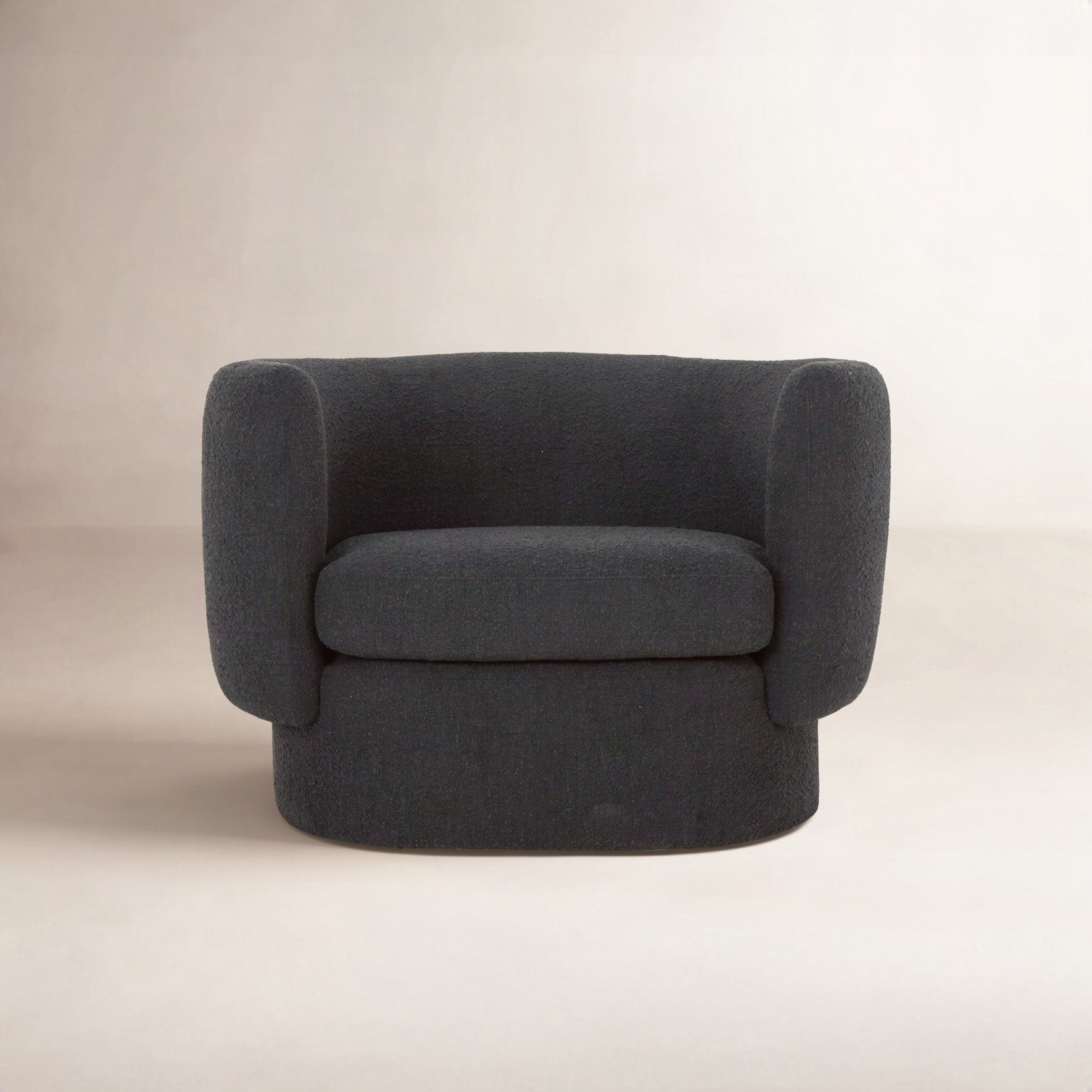 Atla Upholstered Barrel Chair, Maya Black Boucle
