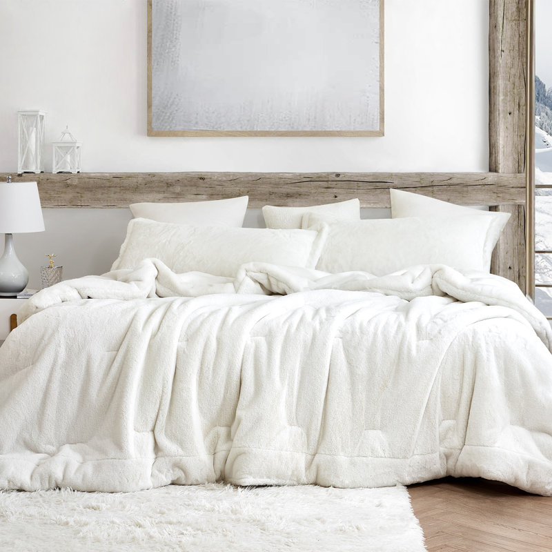 Chunky Bunny Faux Fur Coma Inducer Oversized Comforter Set, Queen Comforter + 2 Standard Shams, Ivory