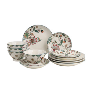 Ensemble de vaisselle en porcelaine blanche pour 4 pièces 222 Fifth Perse 222 - 4 pièces - Assiettes et bols en céramique à motif floral