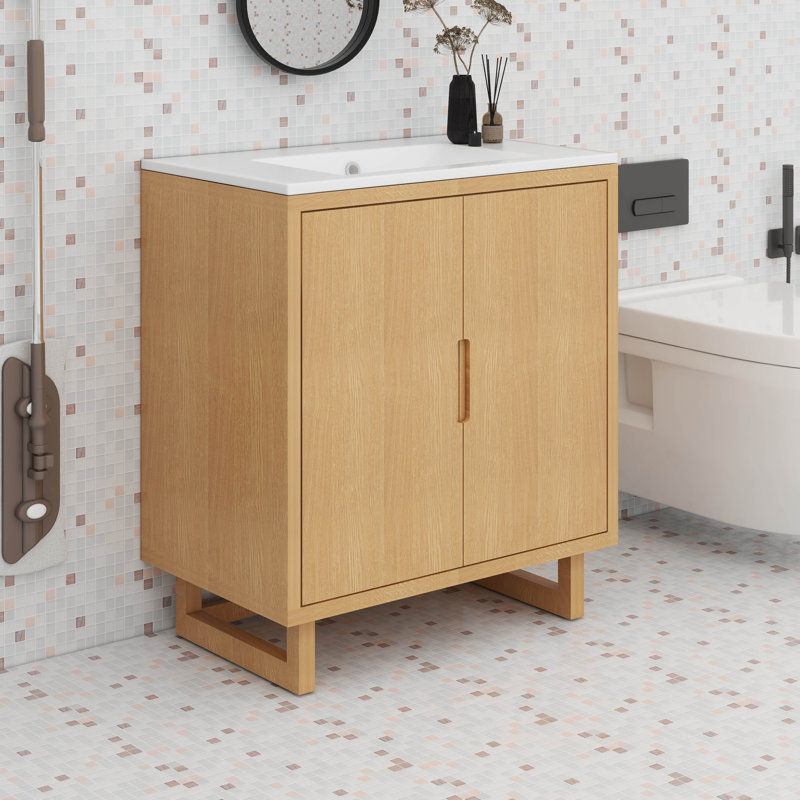 Ensemble de meuble-lavabo 30 po avec lavabo, armoire de rangement moderne pour salle de bain, Bois robuste