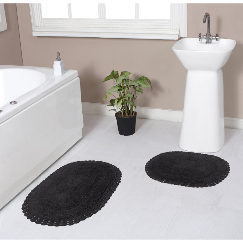 Tapis de bain réversible 100% coton lavable à la machine Hampton (ensemble de 2), gris