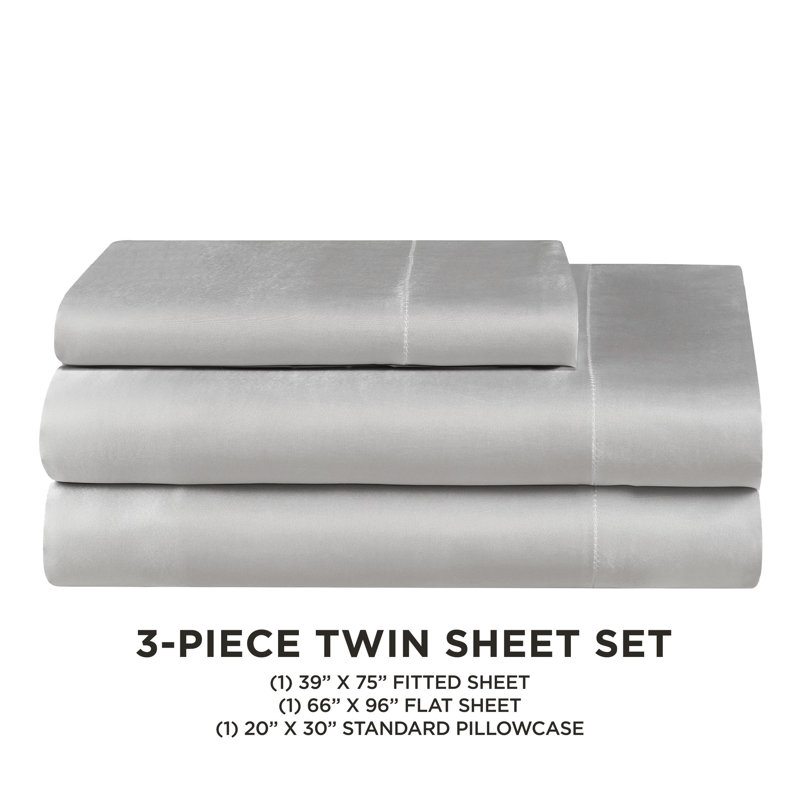 Juicy Couture Premium Silky Satin Sheet Sets, Twin Sheet Set with 1 Pillowcase, Gray