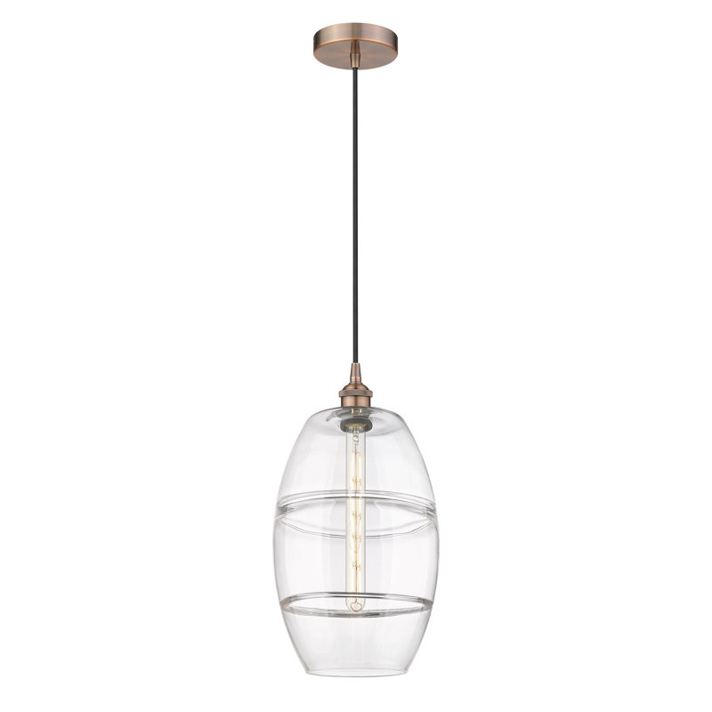 Mini-luminaire suspendu 1 lumière Edison Bettylou-616-G557, H 18,5 po x l 10 po x P 10 po, Transparent, Cuivre antique