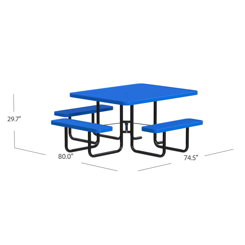 Leisure Craft 46" Square ADA Accessible Outdoor Picnic Table with 3 Bench Seats, Blue