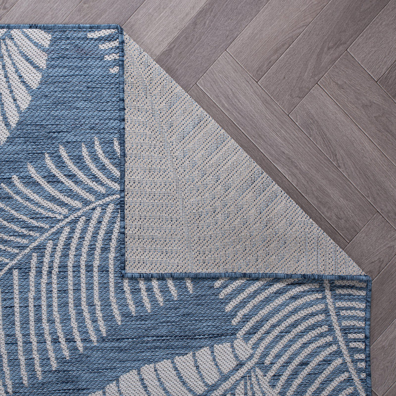 Demonte Floral Cream/Blue Indoor & Outdoor Area Rug, Runner 2' x 7'