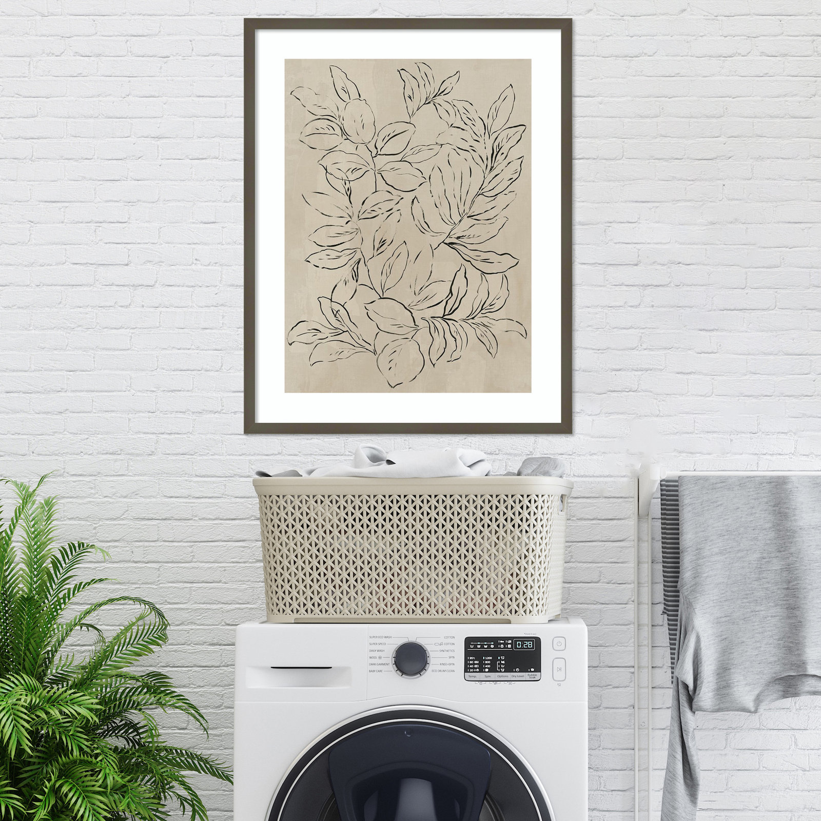 Kimbell "Outlined Leaves II" Print, Gray, 33.25" H x 26.25" W