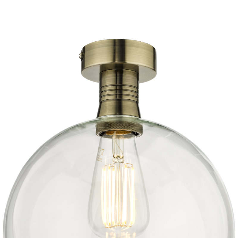EMERSON 1LT SEMI FLUSH CW ROUND CLEAR GLASS, Antique Brass