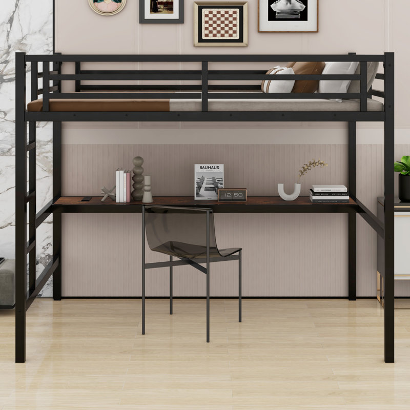Metal Loft Bed With Power Outlet And LED Lighted
