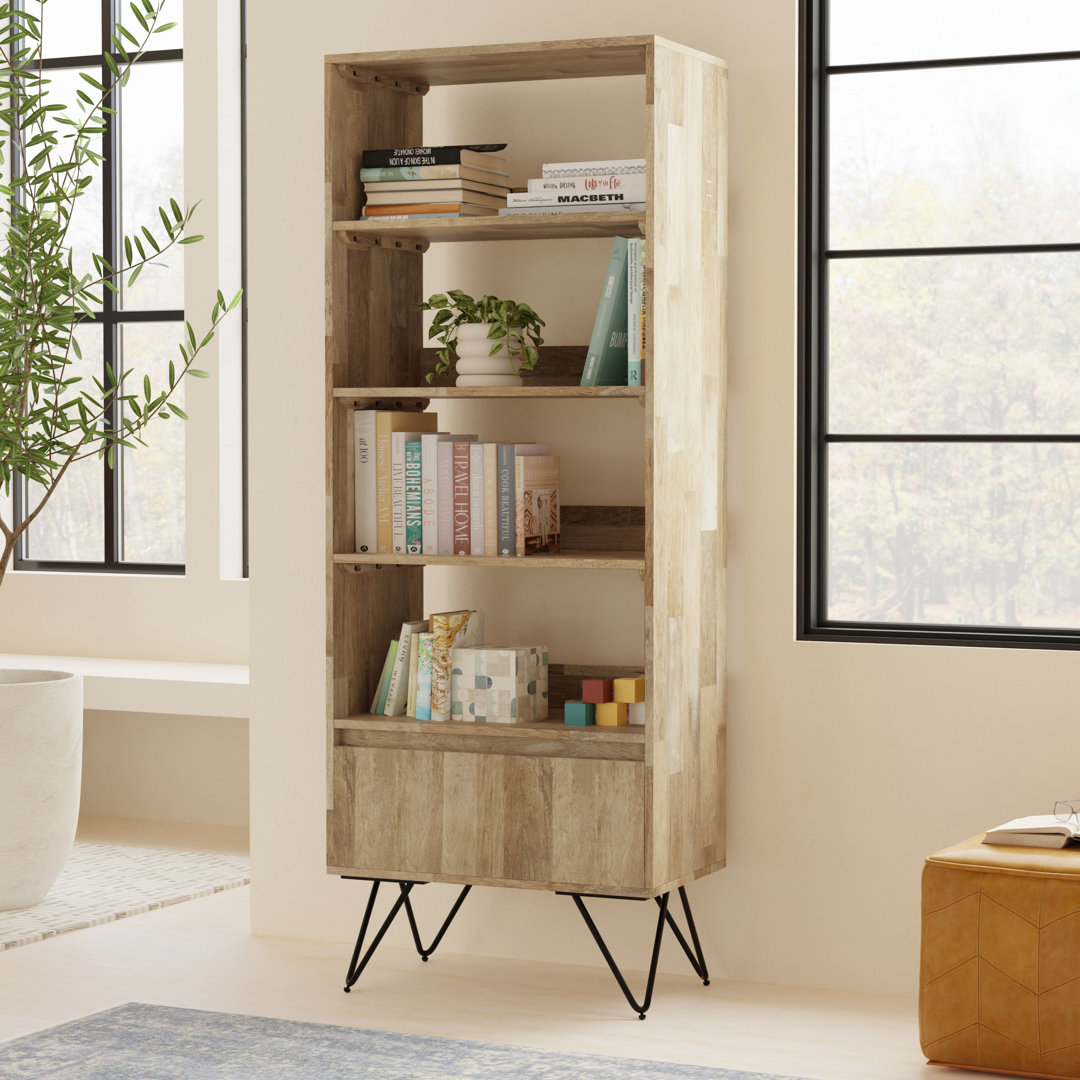 Hunter 64"H Solid Mango Wood and Metal Modern Industrial Bookshelf with Open Shelves and Sturdy Metal Frame Simpli Home