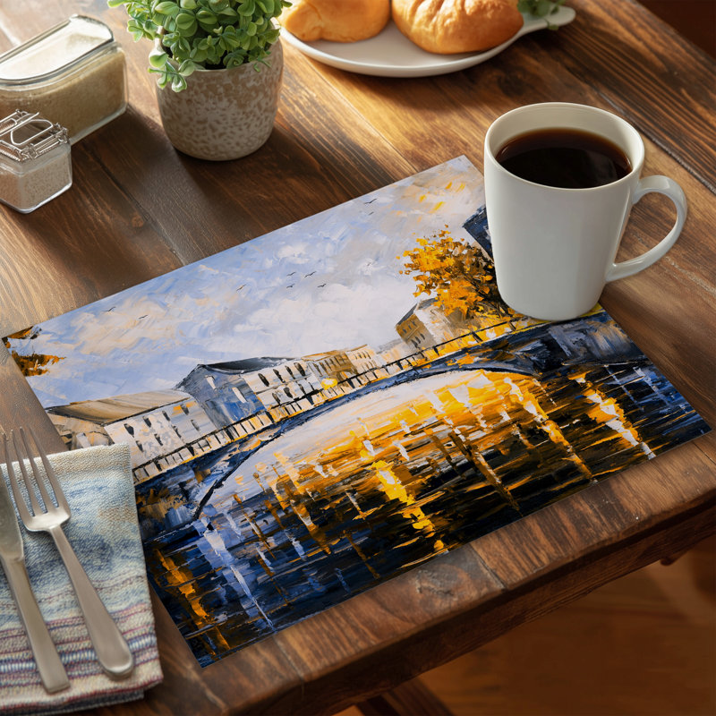 Blue Polyester Placemat - Bridge by a Sunny Day | Home Decor