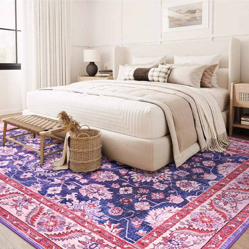 Tapis à motif floral lavable Fillender, Rectangle 4pi x 6 pi