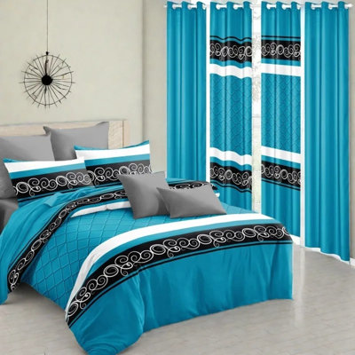 Ensemble de literie 9 pièces toutes saisons en microfibre de bambou avec rideaux