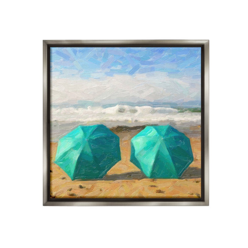 "Beach Umbrella Duo Floater Frame" par Graffitee Studios sur toile, Cadre flottant gris lustré, H 25 po x l 25 po