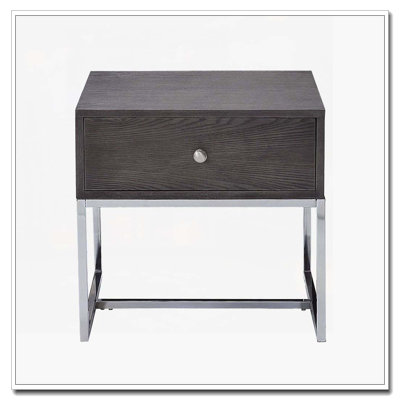 Table de bout avec rangement en chêne gris et chrome
