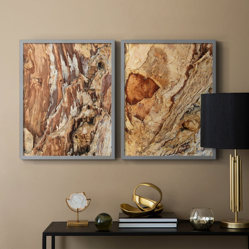 Tree Texture Triptych I-Premium Framed Print -Ready to Hang - No Nails Required - No Nails Required, Green, 21" H x 34" W