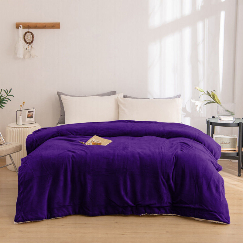 Diya Soft Sherpa Fleece Fur Thick Dual Sided Flannel Reversible Blanket Throw, W150 x L200cm, Purple