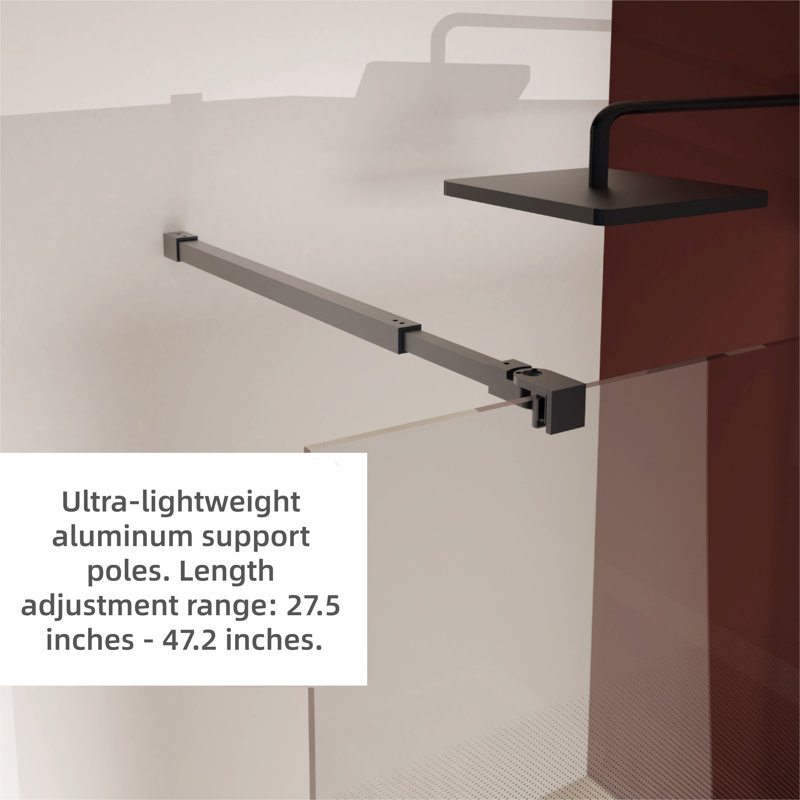Porte de douche fixe l 34 po x H 72 po H 1/4 po en verre trempé noir dégradé convenant aux douches à l'italienne et s'harmonisant avec divers styles de décor de salle de bain moderne noir