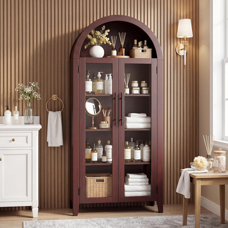 Arched Cabinet with Glass Doors, Walnut
